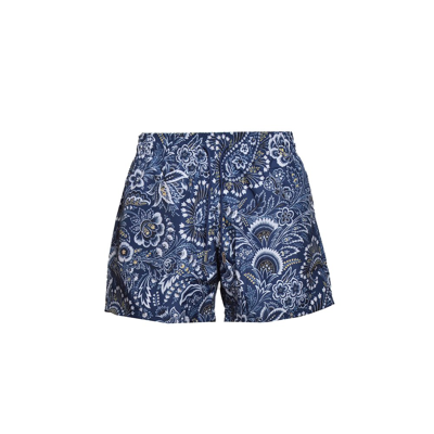Etro Floral Printed Drawstring Swim Shorts In Blu