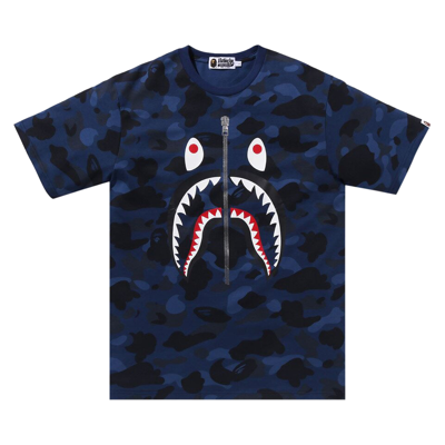 Pre-owned Bape Color Camo Shark Tee 'navy' In Blue