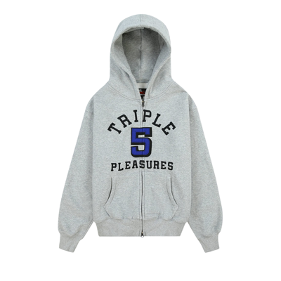 Pre-owned Pleasures X Triple 5 Soul 555 Applique Zip Up Hoodie 'heather Grey'