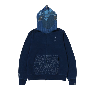 Pre-owned Bape Shark Full Zip Hoodie 'indigo' In Blue