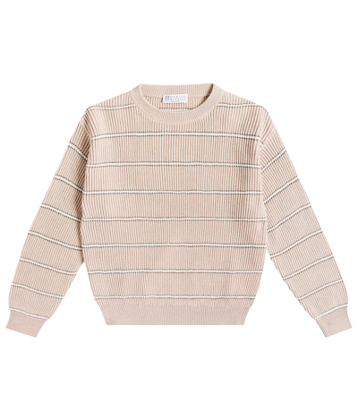Brunello Cucinelli Kids' Cotton Sweater In Pink Salt+visone+panama