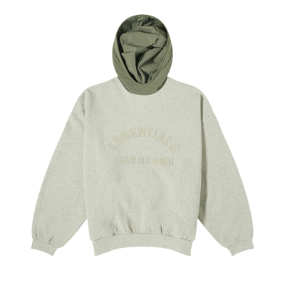 Pre-owned Essentials Fear Of God  Nylon Fleece Hoodie 'dark Heather Oatmeal/ink' In Grey