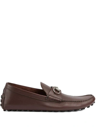 Gucci Men's Byorn Horsebit Leather Drivers In Cocoa