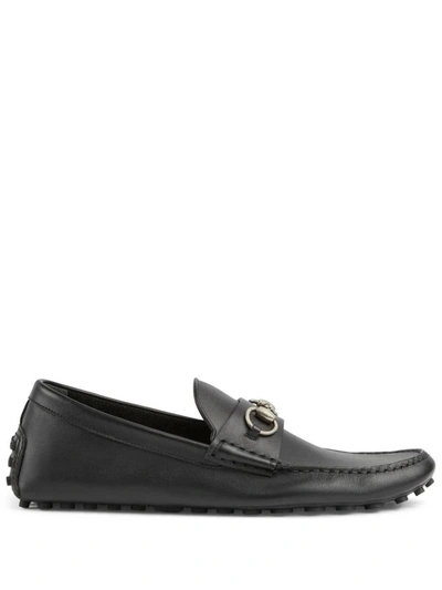 Gucci Leather Horsebit Driving Shoes In Black