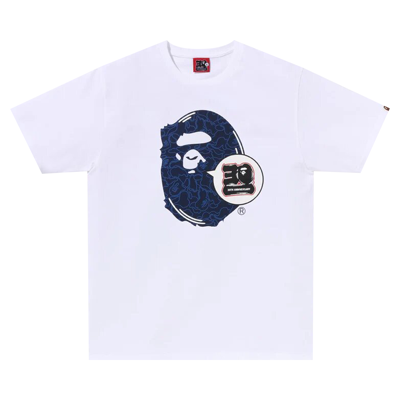 Pre-owned Bape 30th Anniversary Ape Head Tee 'white/navy'