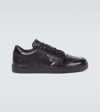 Prada Leather Sneakers With Embellished Inserts And Padded Ankle In Schwarz