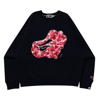 Pre-owned Bape Abc Camo Patch Relaxed Fit Crewneck 'navy' In Blue