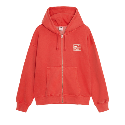 Pre-owned Stussy X Nike Pigment Dyed Fleece Zip Hoodie 'habanero Red'