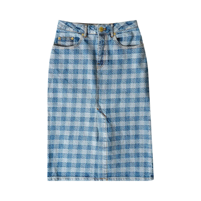 Pre-owned Ami Alexandre Mattiussi Ami Gingham Denim Jacquard Pencil Skirt 'blue'