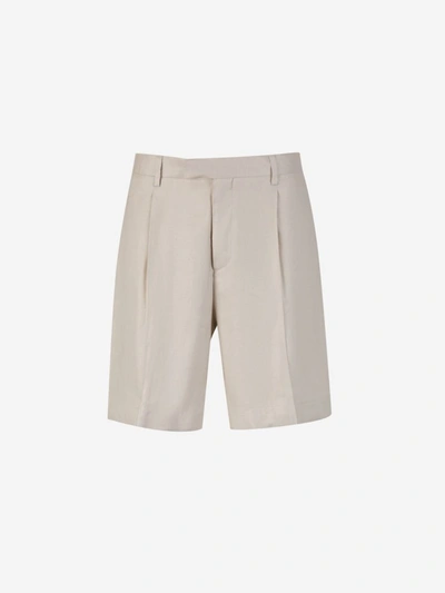 Lardini Linen Formal Bermuda Shorts In Crema