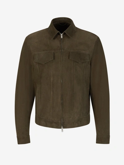 Lardini Pockets Leather Jacket In Verd Militar