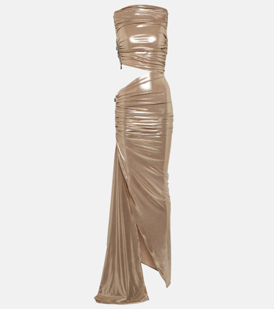 Maticevski Extreme Drape Ruched Gown In Gold Lash