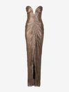 Maria Lucia Hohan Tia Draped Off-shoulder Corset Gown In Bronze