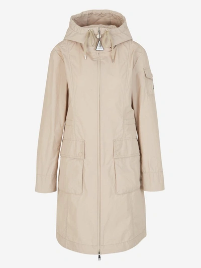 Moncler Hood Laerte Trench Coat In Taupe