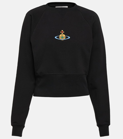 Vivienne Westwood Logo Cropped Cotton Sweatshirt In Black