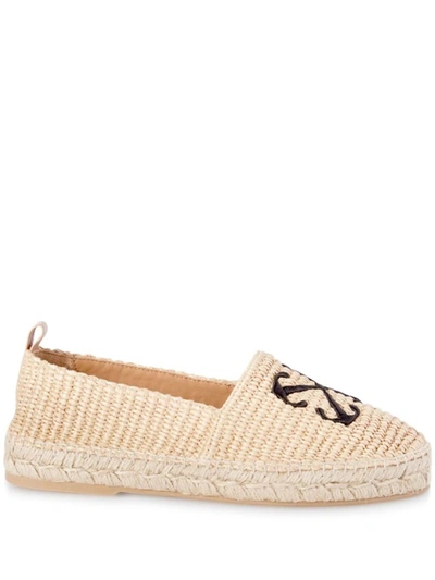 Off-white Raffia Arrow Espadrilles In Beige