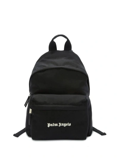 Palm Angels Logo Printed Backpack In Black Whit