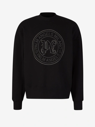 Palm Angels Monogram Embellished Crewneck Sweatshirt In Negre