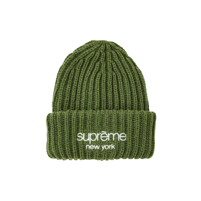Pre-owned Supreme Classic Logo Chunky Ribbed Beanie 'olive' In Green