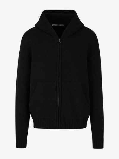 Palm Angels Knit Zipper Hood Sweatshirt In Negre