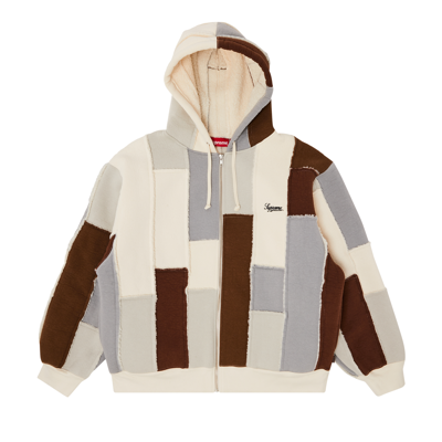 Pre-owned Supreme Faux Shearling Zip Up Hooded Sweatshirt 'natural' In Cream