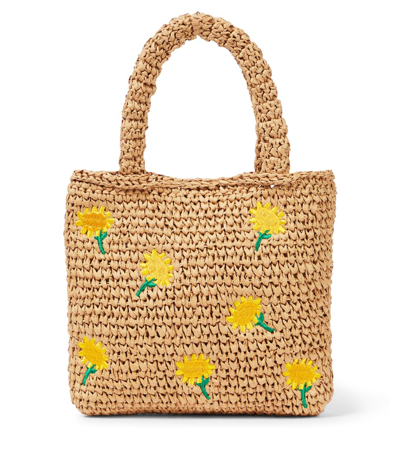 Stella Mccartney Kids' Embroidered Raffia-effect Tote Bag In Nut Brown
