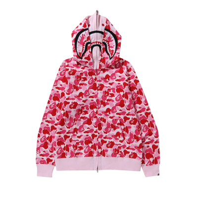 Pre-owned Bape Abc Camo Double Shark Full Zip Hoodie 'pink'