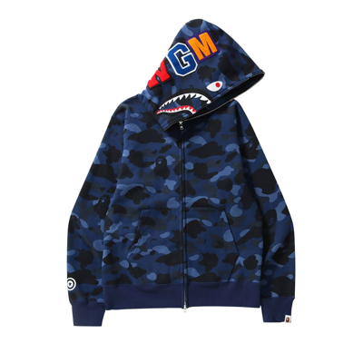 Pre-owned Bape Color Camo Shark Full Zip Hoodie 'navy' In Blue