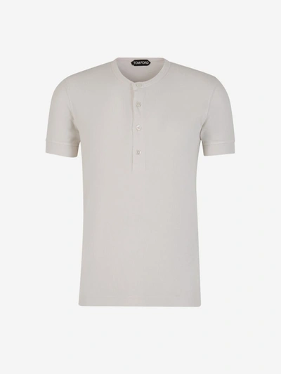 Tom Ford Buttons Ribbed T-shirt In Blanc