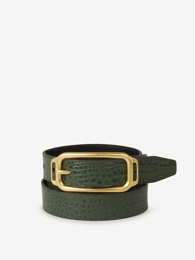 Tom Ford Croco Leather Belt In Verd Fosc