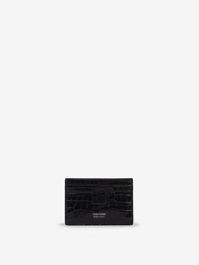 Tom Ford Croco T-line Card Holder In Negre