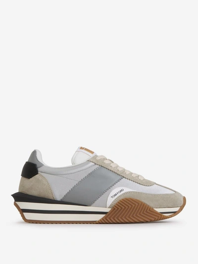 Tom Ford Logo Leather Sneakers In Gris Carbó
