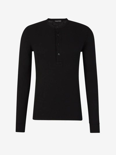 Tom Ford Ribbed Knit T-shirt In Negre