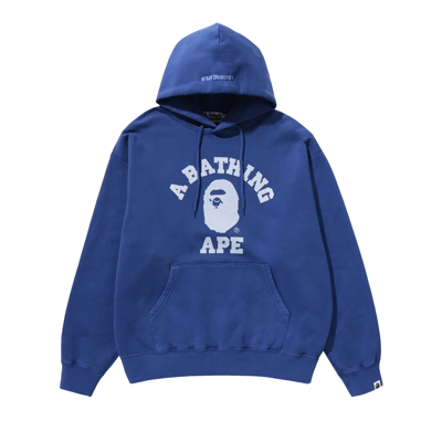 Pre-owned Bape College Overdye Pullover Hoodie 'blue'