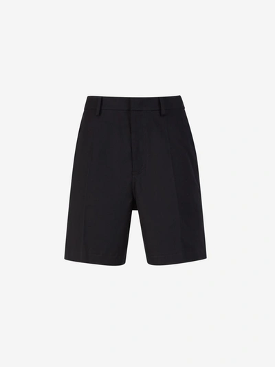 Valentino Plain Cotton Bermuda Shorts In Negre