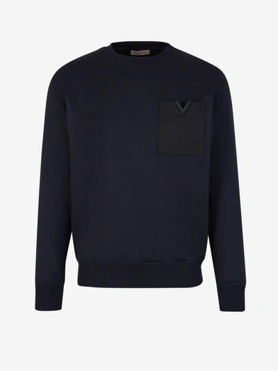 Valentino Pocket Crewneck Sweatshirt In Blau Nit