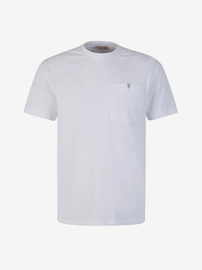 Valentino Pocket Cotton T-shirt In Blanc