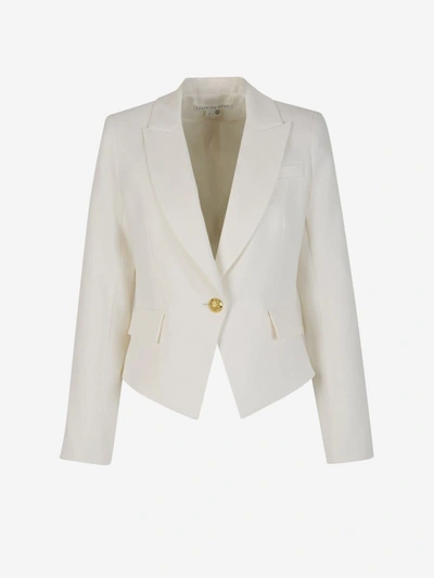 Veronica Beard Asymmetrical Linen Blazer In Ivori