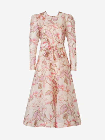 Zimmermann Floral Midi Dress In Rosa Pal