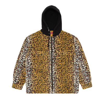 Pre-owned Supreme Fleece Zip Up Hooded Shirt 'brown Leopard'