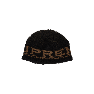 Pre-owned Supreme Sherpa Logo Beanie 'black'