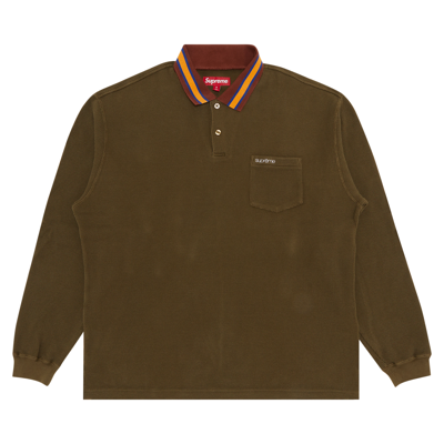 Pre-owned Supreme Thermal Long-sleeve Polo 'olive' In Green