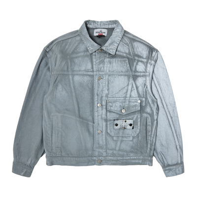 Pre-owned Supreme X Stone Island Denim Trucker Jacket 'reflective' In Silver