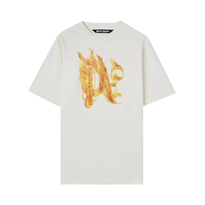 Pre-owned Palm Angels Burning Monogram T-shirt 'off White/gold'