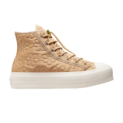 Pre-owned Converse Wmns Chuck Taylor All Star Lift Platform High 'quilted' In Tan