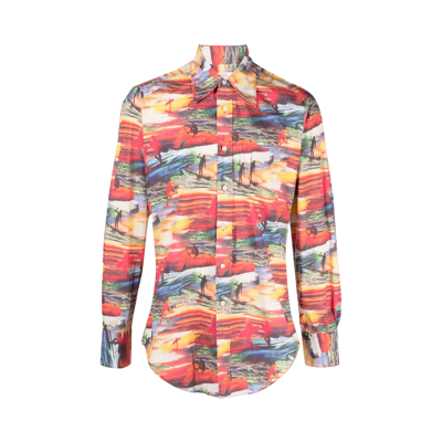 Pre-owned Erl Printed Shirt 'red Sunset'
