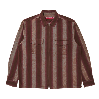 Pre-owned Supreme Stripe Flannel Zip Up Shirt 'brown'