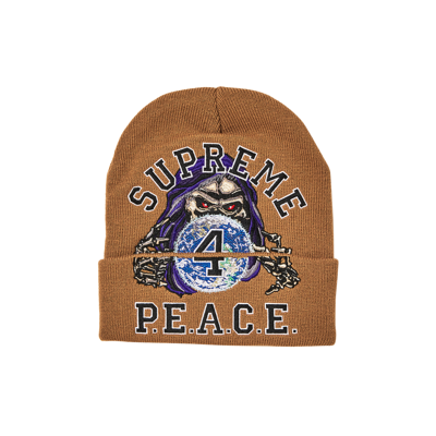 Pre-owned Supreme Peace Embroidered Beanie 'tan'