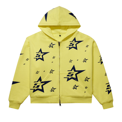 Pre-owned Sp5der Double Layer 5 Star Zip Hoodie 'yellow'