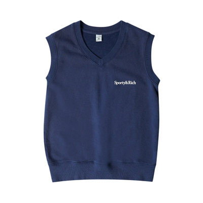 Pre-owned Sporty And Rich Sporty & Rich Serif Logo Knit Vest 'navy/white' In Blue